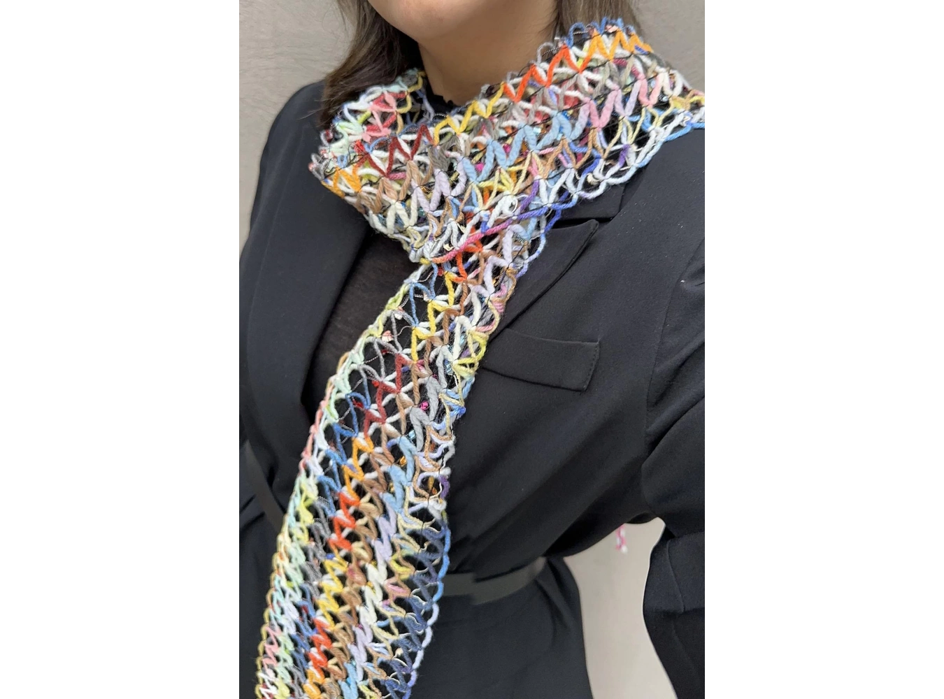 Karışık Renk Örgü Detaylı Şal