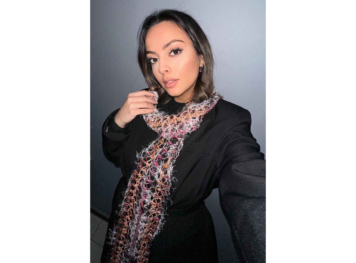 Karışık Renk Örgü Detaylı Şal