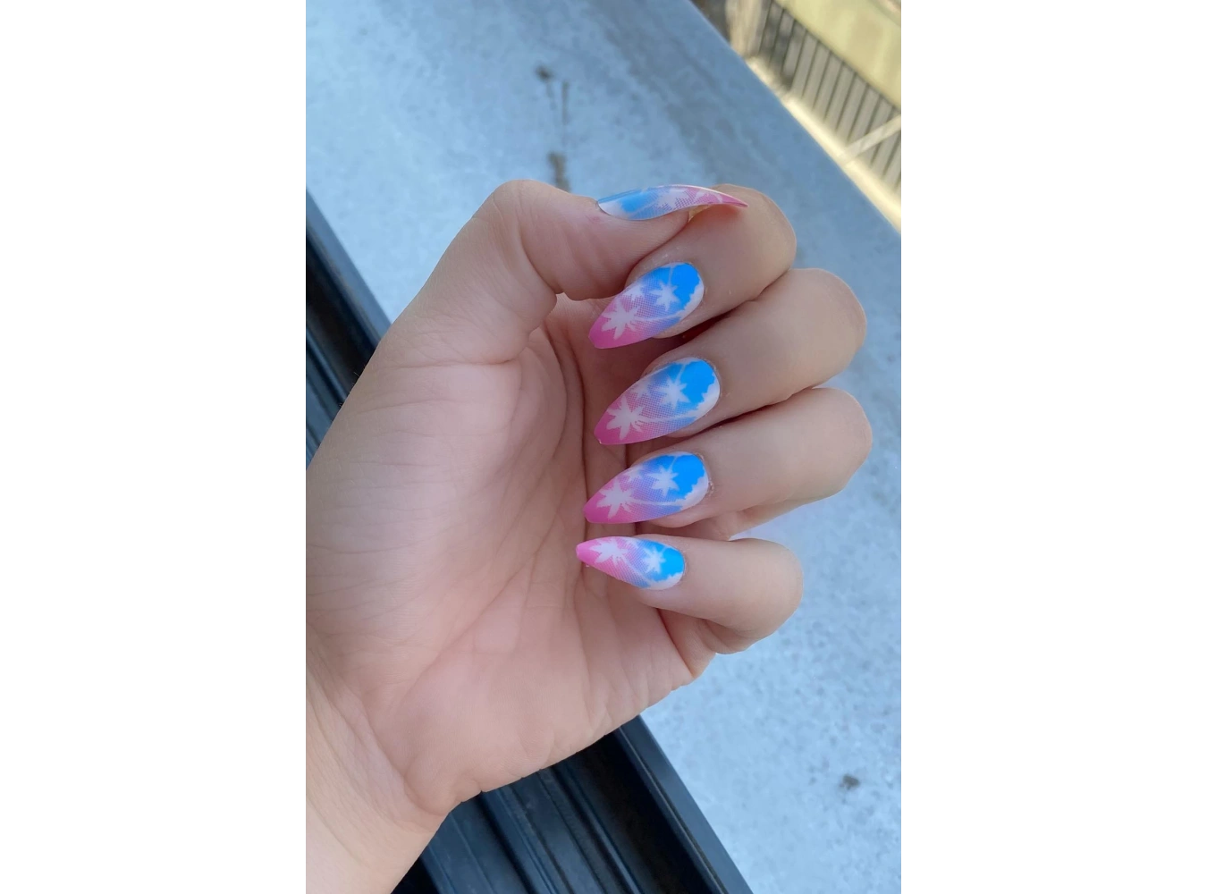 Karışık Renk Palmiye Figürlü 12li Takma Takma Tırnak (Yapıştırıcılı)