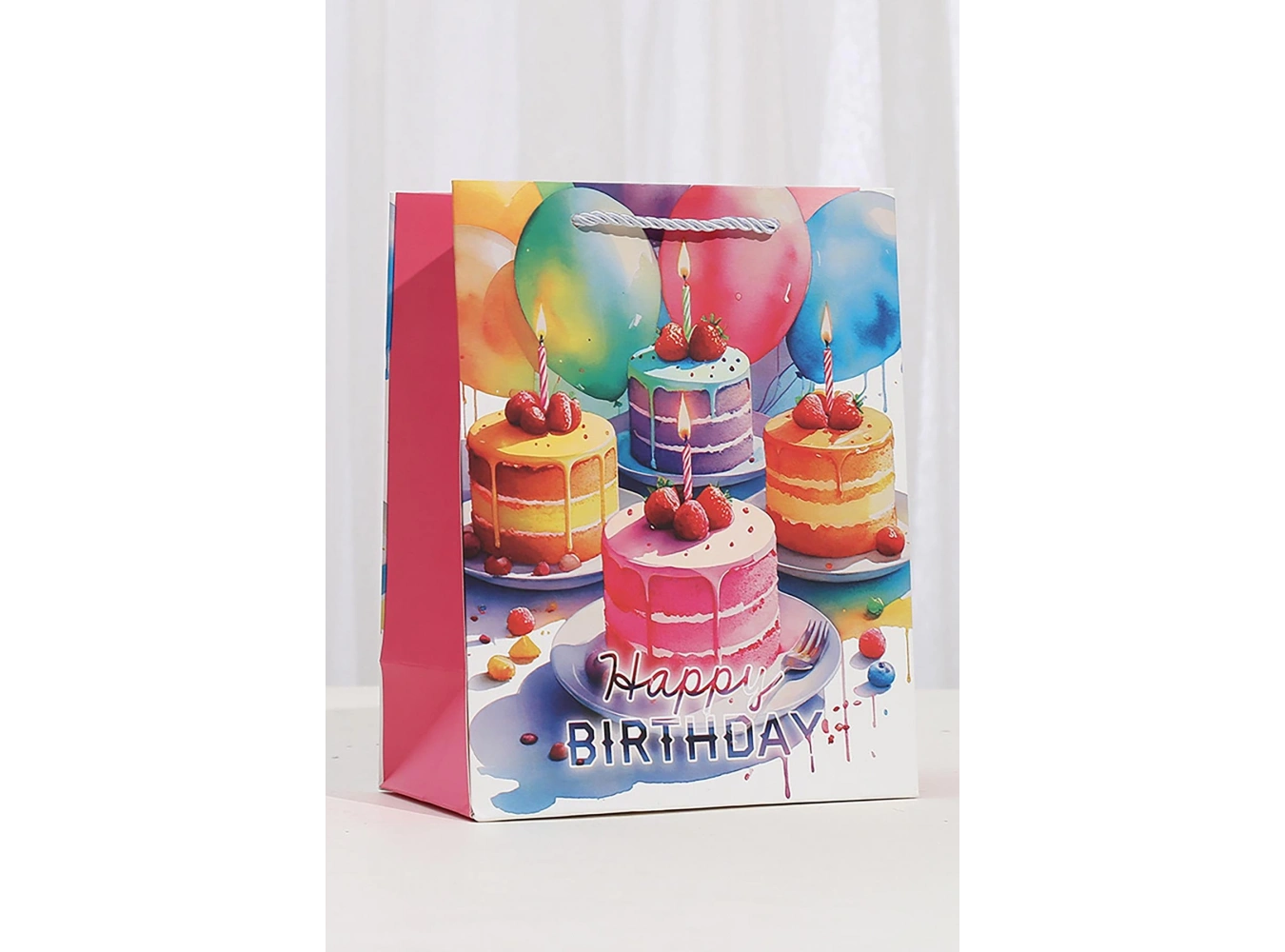 Karışık Renk Pasta Figürlü Karton Çanta