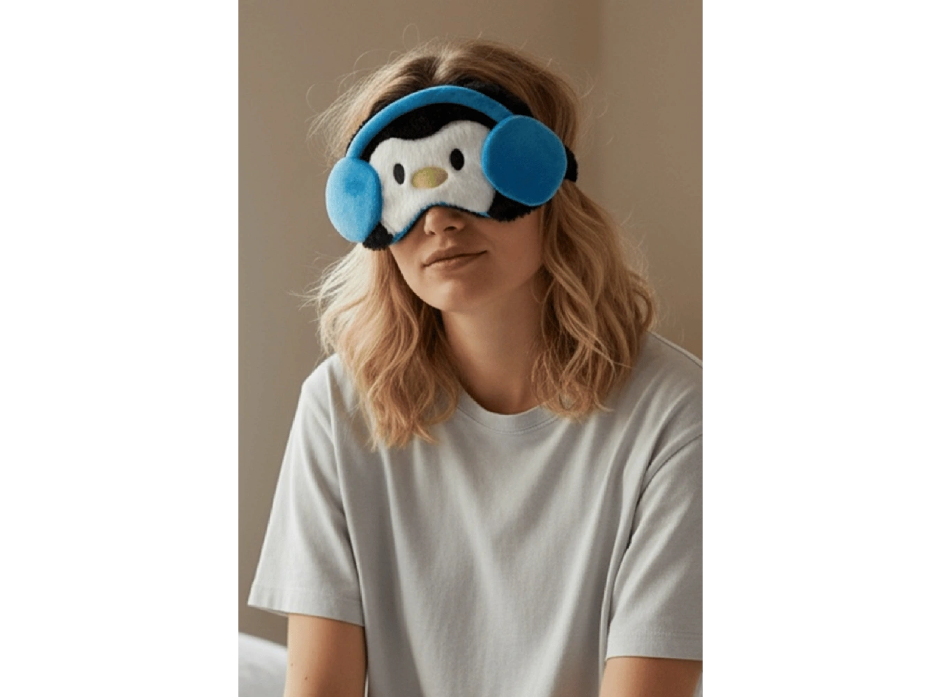Karışık Renk Penguen Figürlü Peluş Uyku Bandı