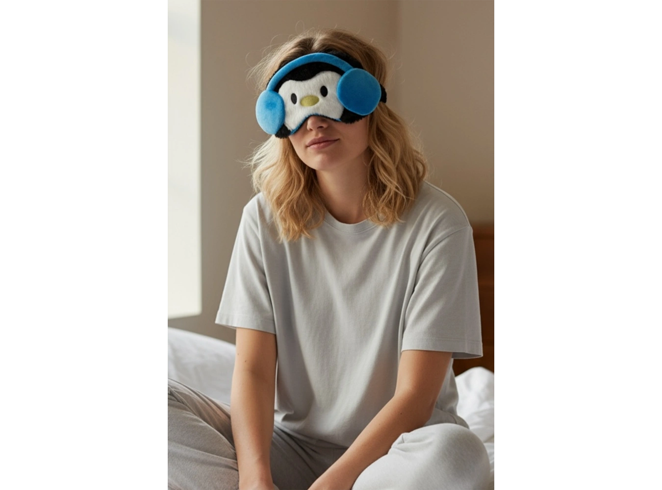 Karışık Renk Penguen Figürlü Peluş Uyku Bandı