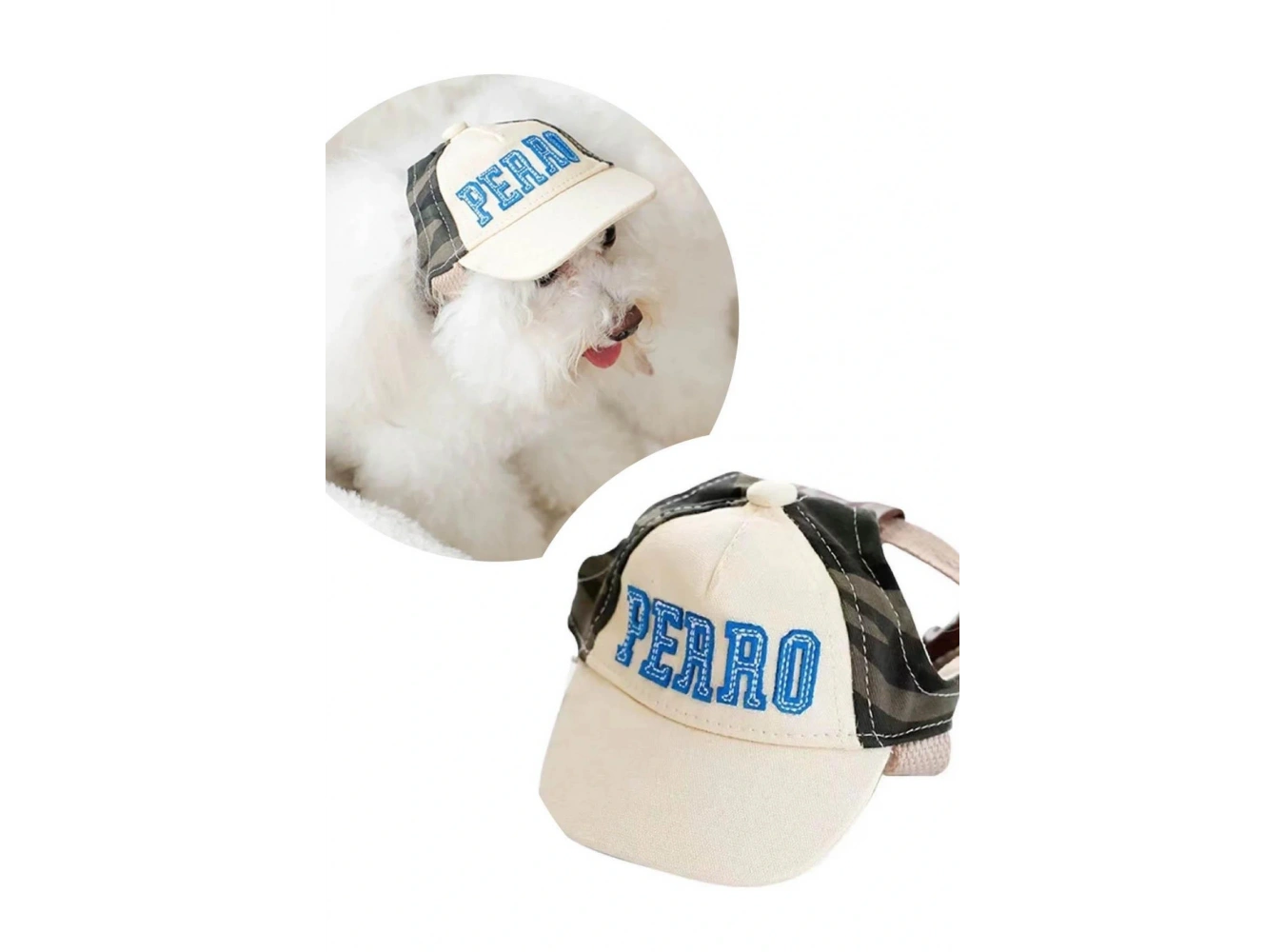 Karışık Renk Perro Yazılı Kamuflaj Desenli S Beden Köpek Şapkası