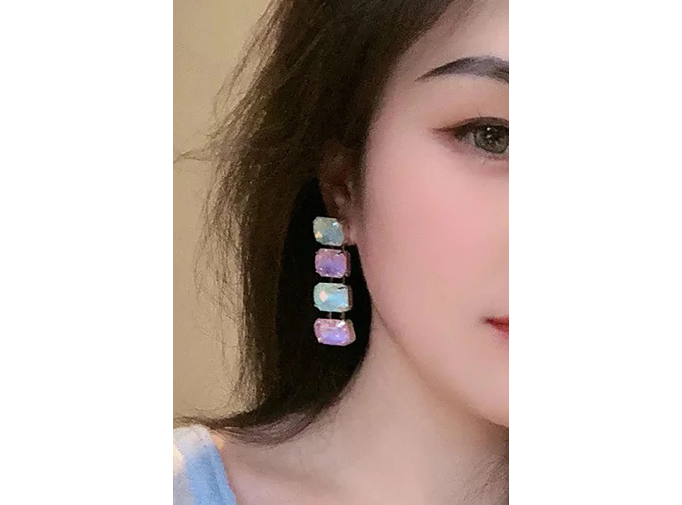 Karışık Renk Taş Detaylı Abiye Küpe (Çift)