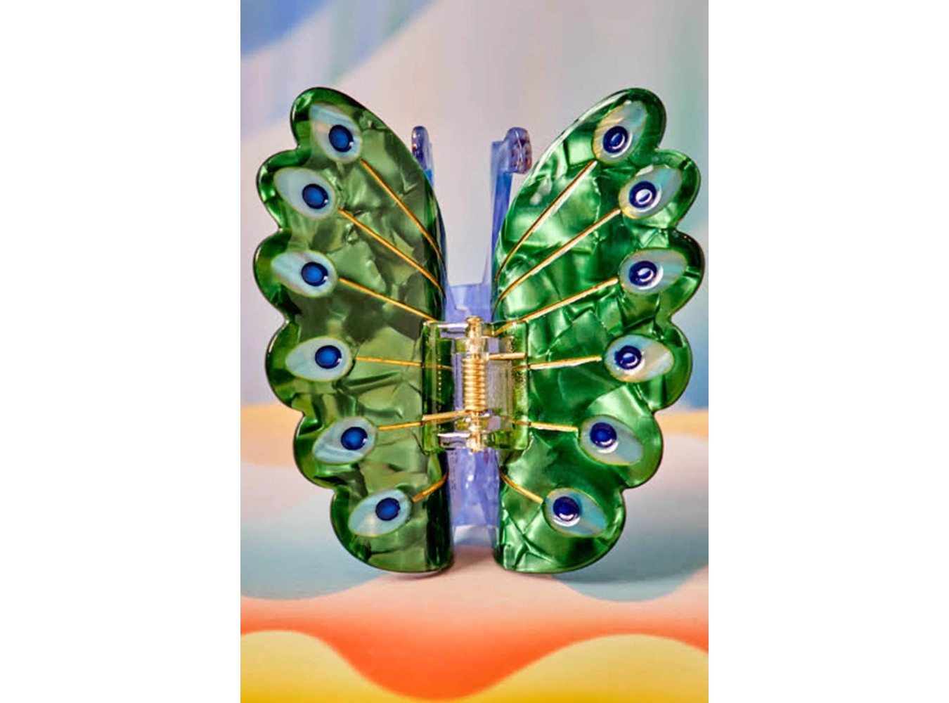 Karışık Renk Tavus Kuşu Figürlü Kemik Mandal Toka