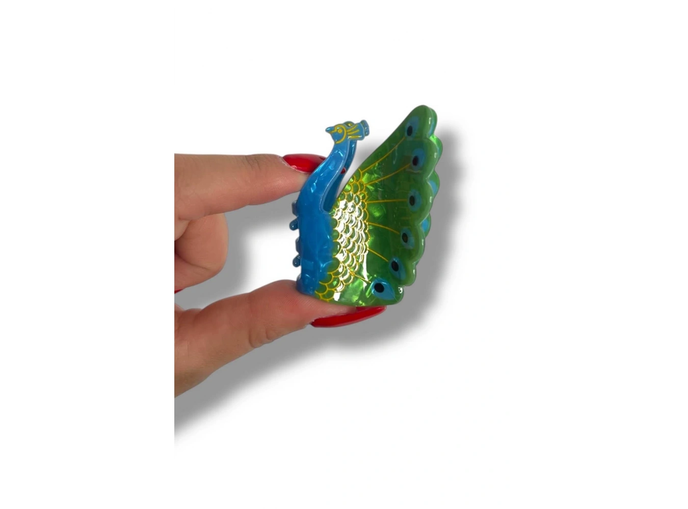 Karışık Renk Tavus Kuşu Figürlü Küçük Boy Kemik Mandal Toka