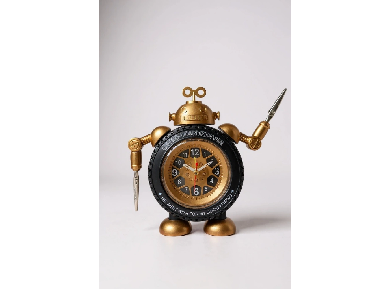 Karışık Renk Tekerlek Figürlü Mini Dekoratif Alarmlı Yuvarlak Masa Saati