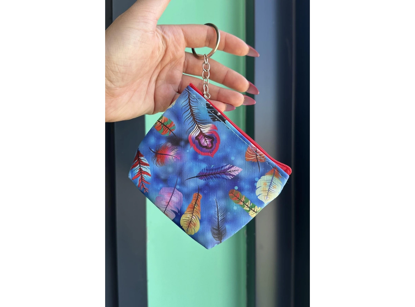 Karışık Renk Tüy Figürlü Cüzdan Anahtarlık