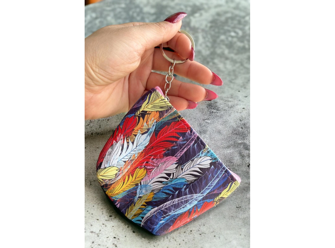 Karışık Renk Tüy Figürlü Cüzdan/ Anahtarlık