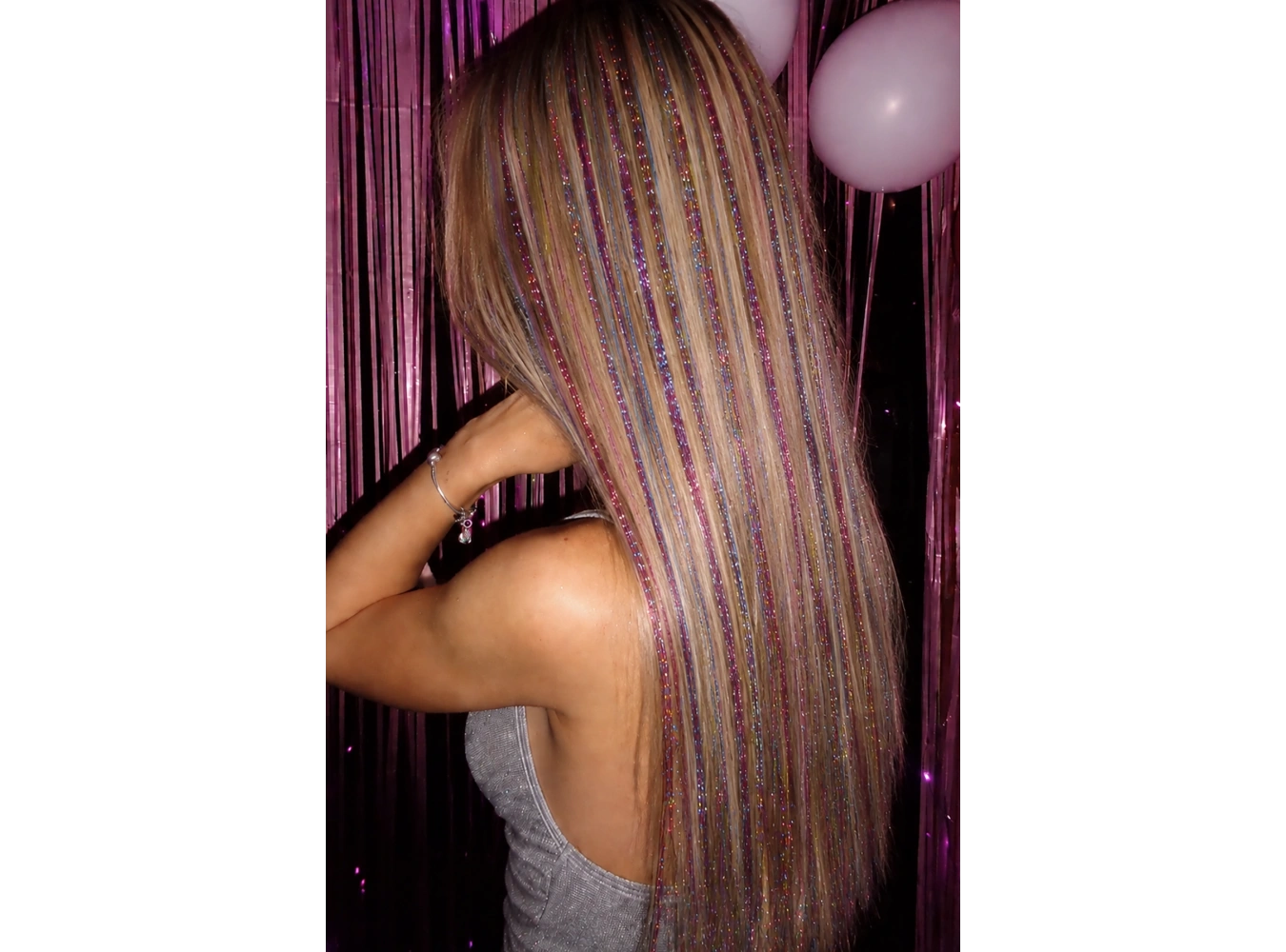 Karışık Renk Yan Postiş Hair Tinsel Shiny Hair (50 Cm)