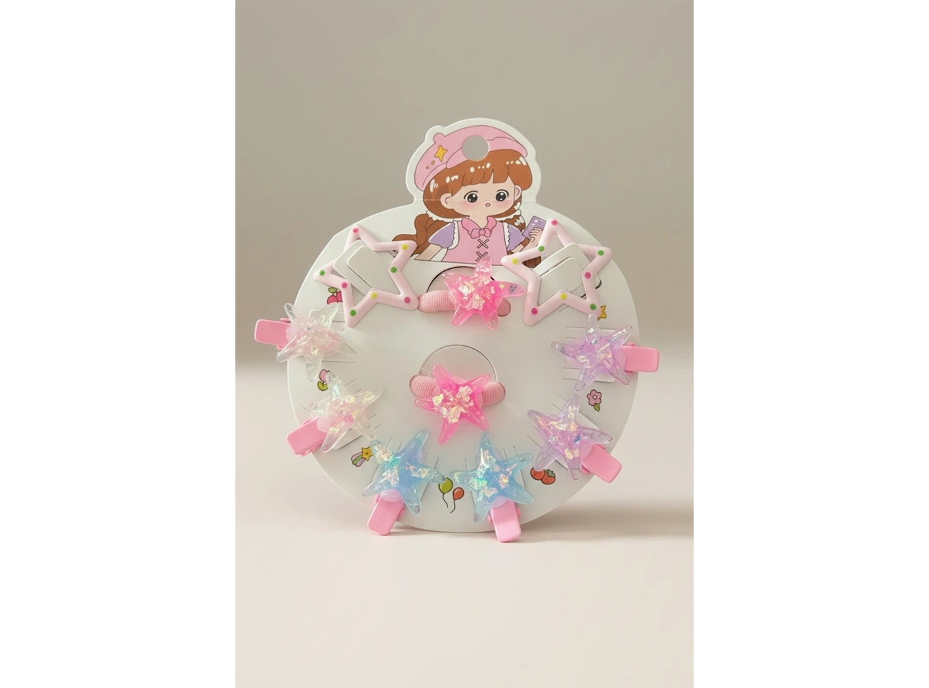 Karışık Renk Yıldız Figürlü Lastik Toka Ve Yan Toka Set