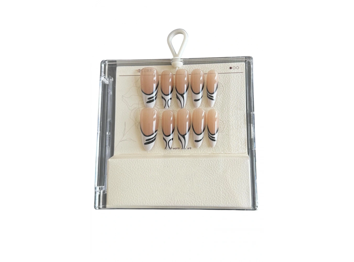 Karışık Renk Zebra Detaylı Jel Tırnak Görünümlü 10lu Takma Tınak Set (Yapıştırıcılı)