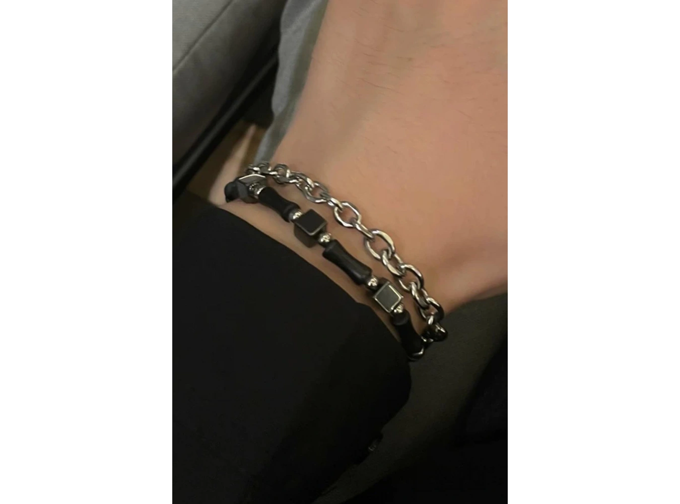 Karışık Renk Zincir Ve Boncuk Detaylı Çelik Erkek Bileklik