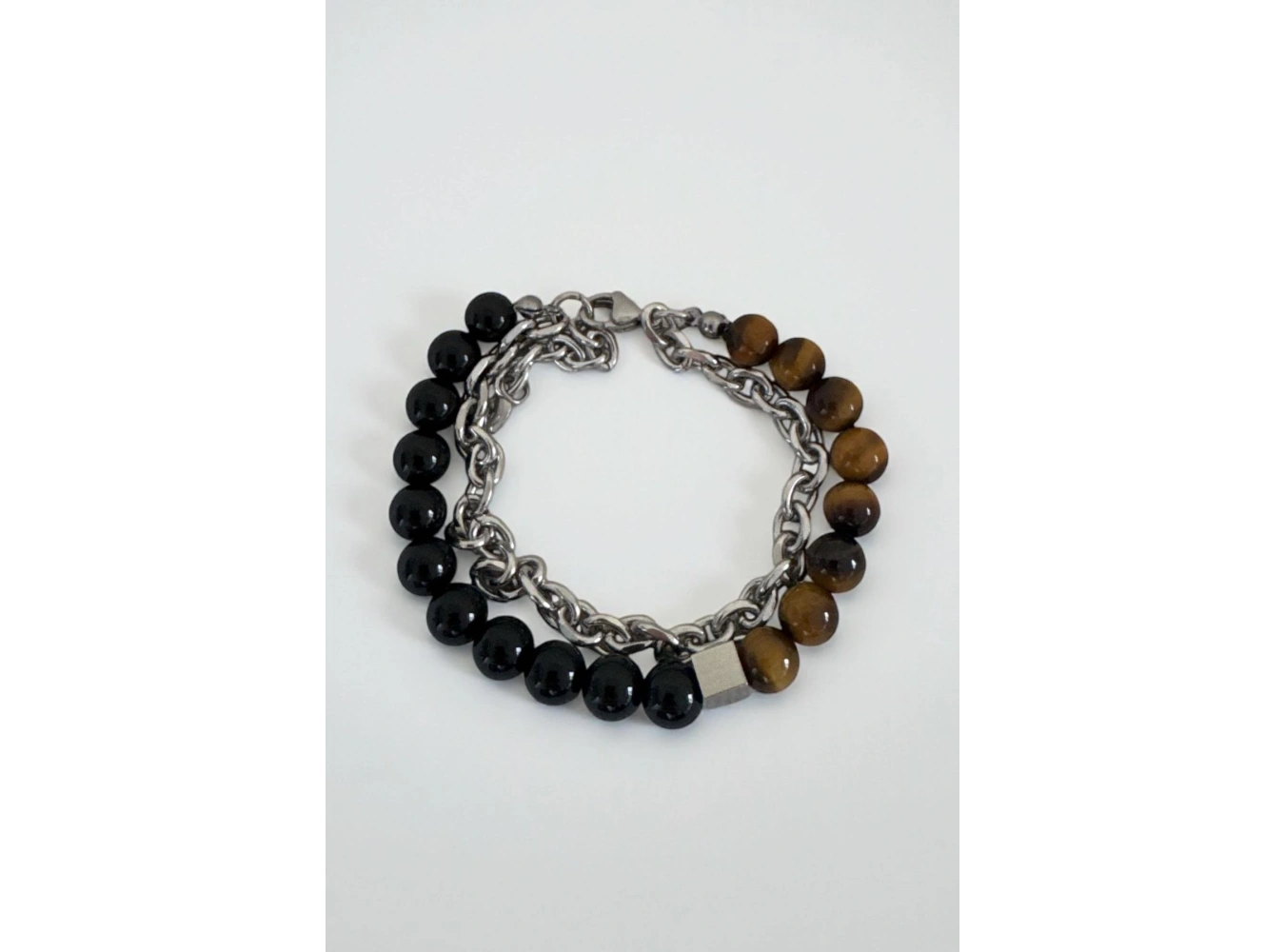 Karışık Renk Zincir Ve Boncuk Detaylı Çelik Erkek Bileklik