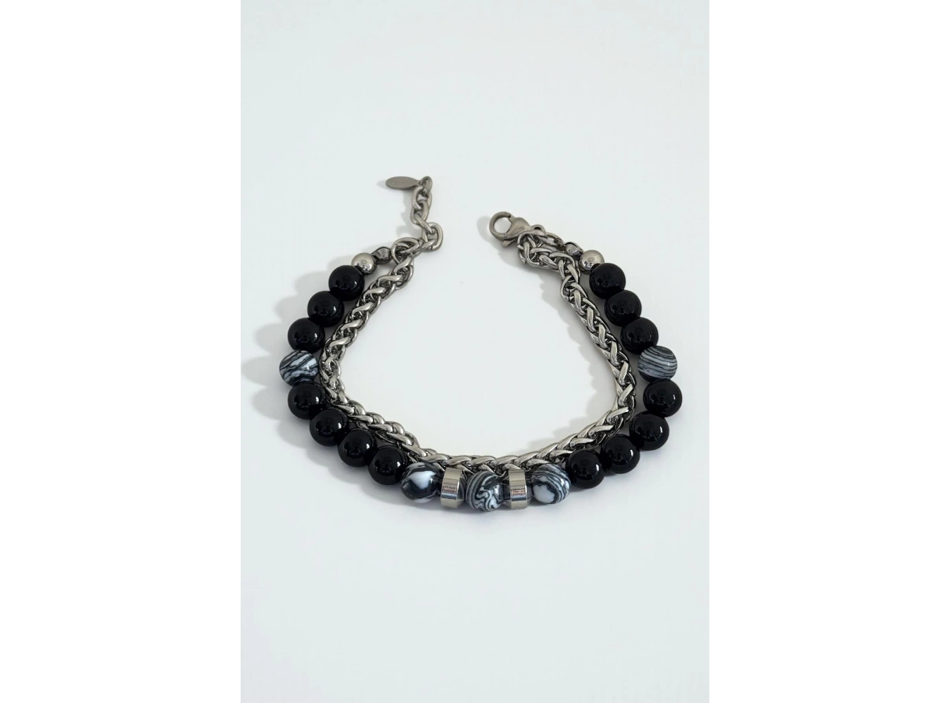 Karışık Renk Zincir Ve Boncuk Detaylı Çelik Erkek Bileklik