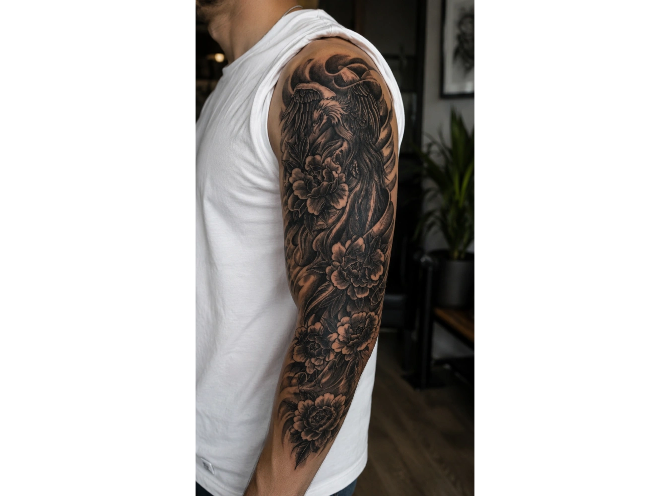 Kartal Ve Çiçek Figürlü Sonradan Kararan Yarı Kalıcı Geçici Kol Dövme Tattoo