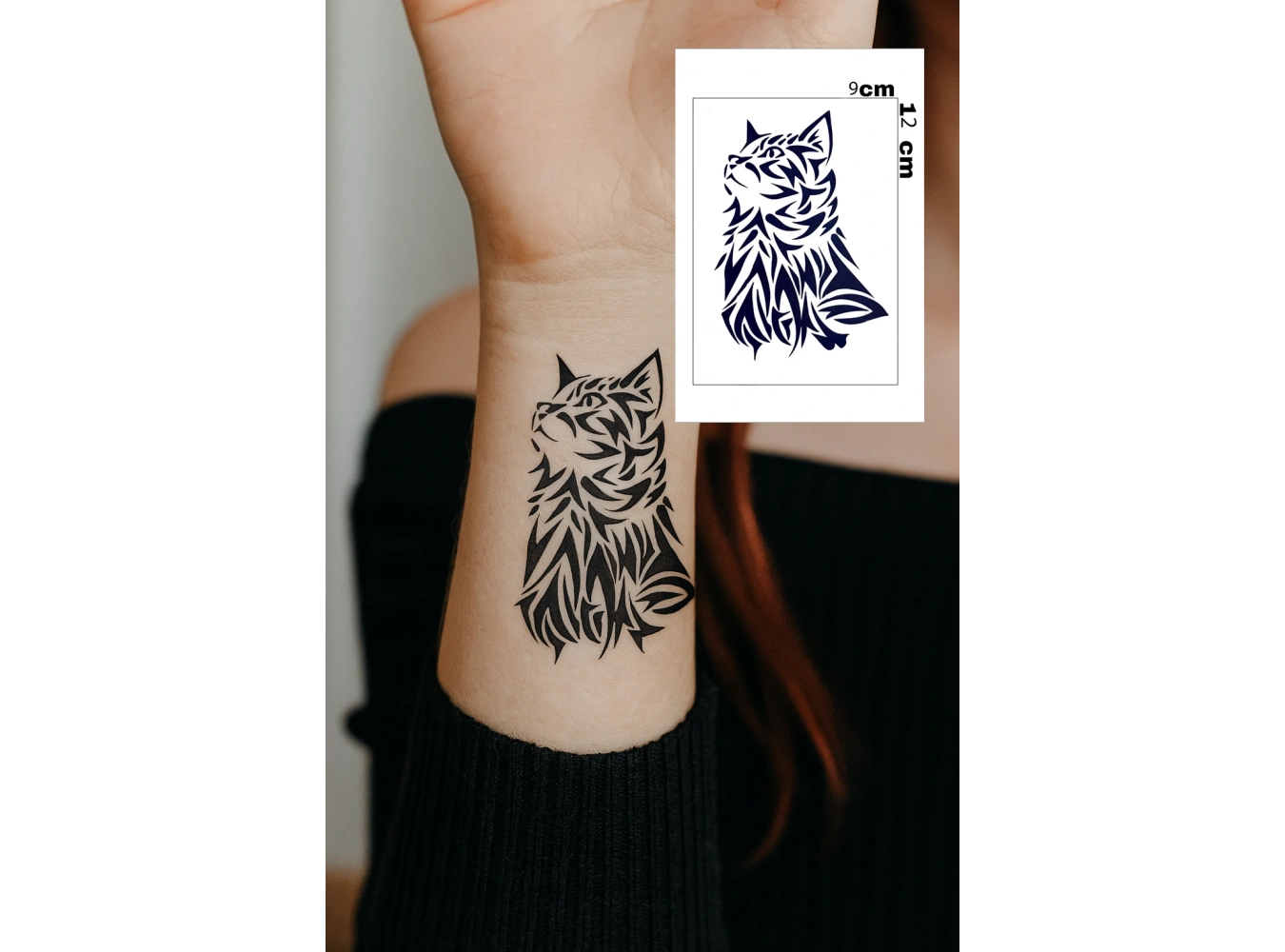 Kedi Figürlü 12 Saat Sonra Kararan Geçici Dövme Tattoo