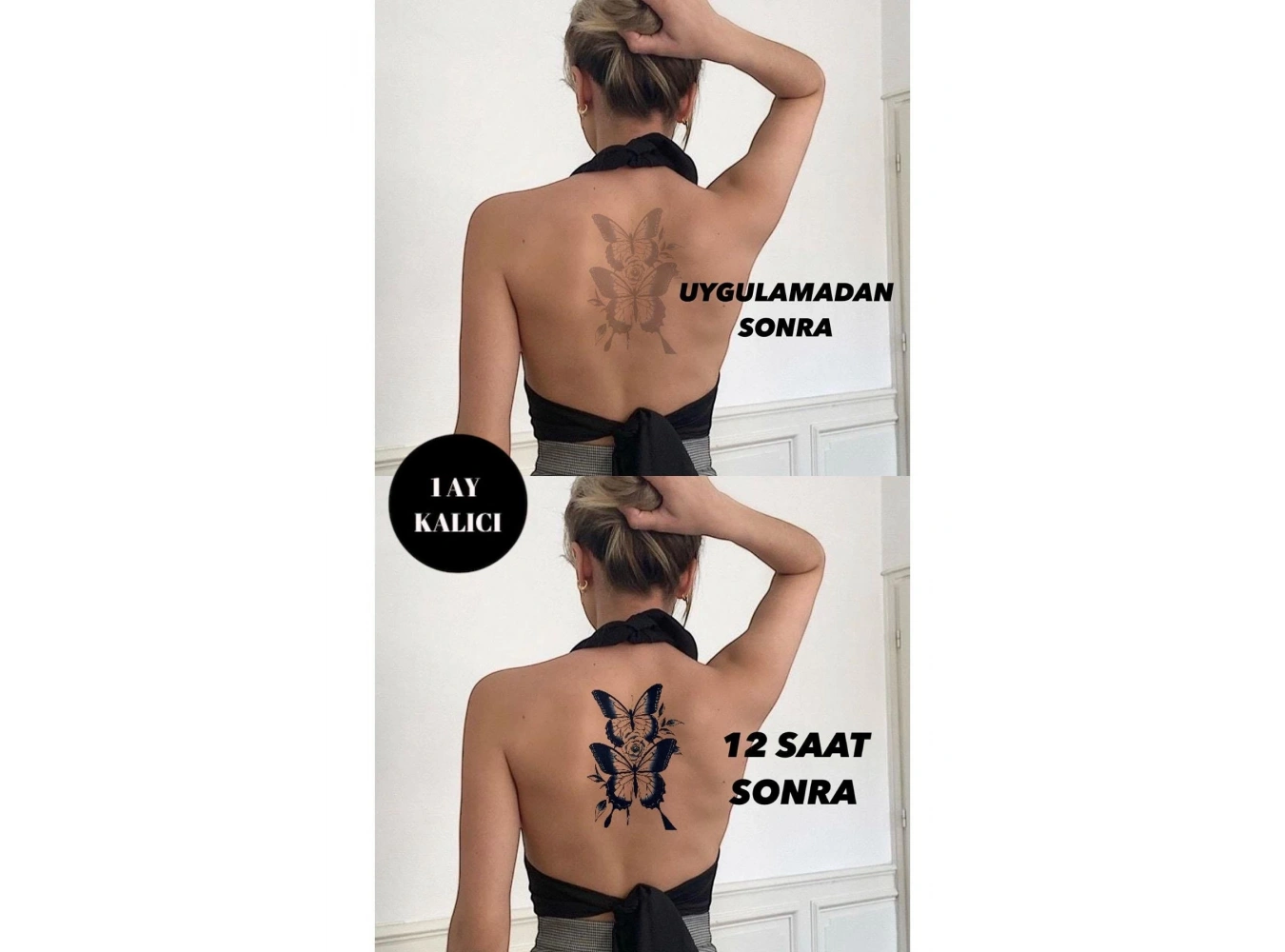 Kelebek Figürlü 12 Saat Sonra Kararan Geçici Dövme Tattoo