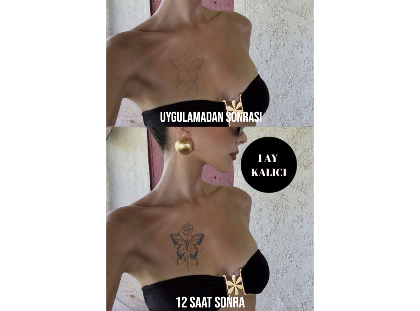 Kelebek Ve Gül Figürlü 12 Saat Sonra Kararan Geçici Dövme Tattoo