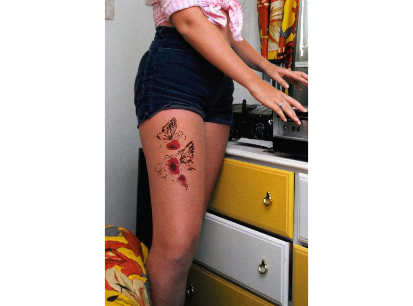 Kelebek ve Gül Geçici Dövme Tattoo