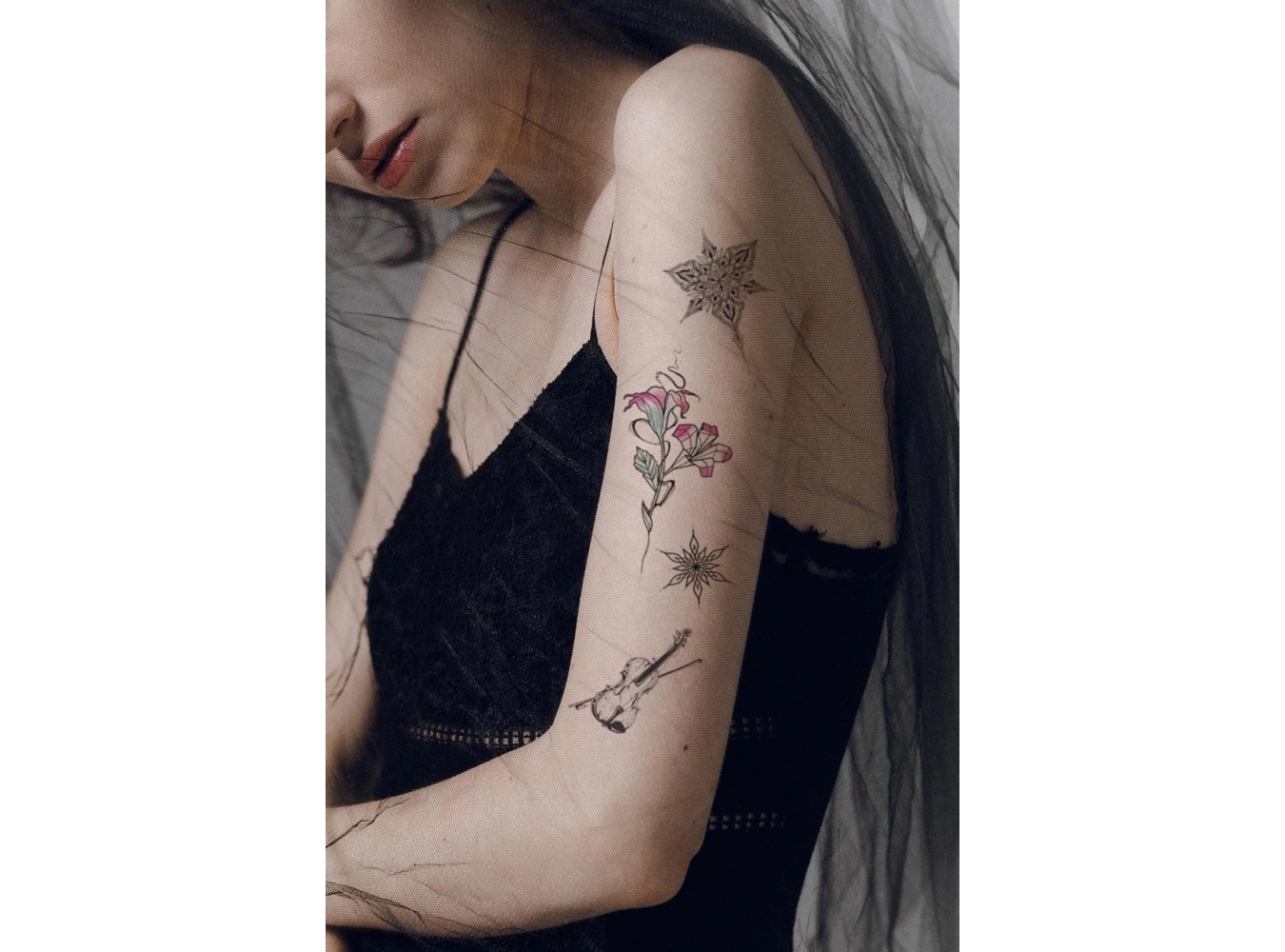 Keman Gül Tilki ve Motifli Geçici Dövme Tattoo