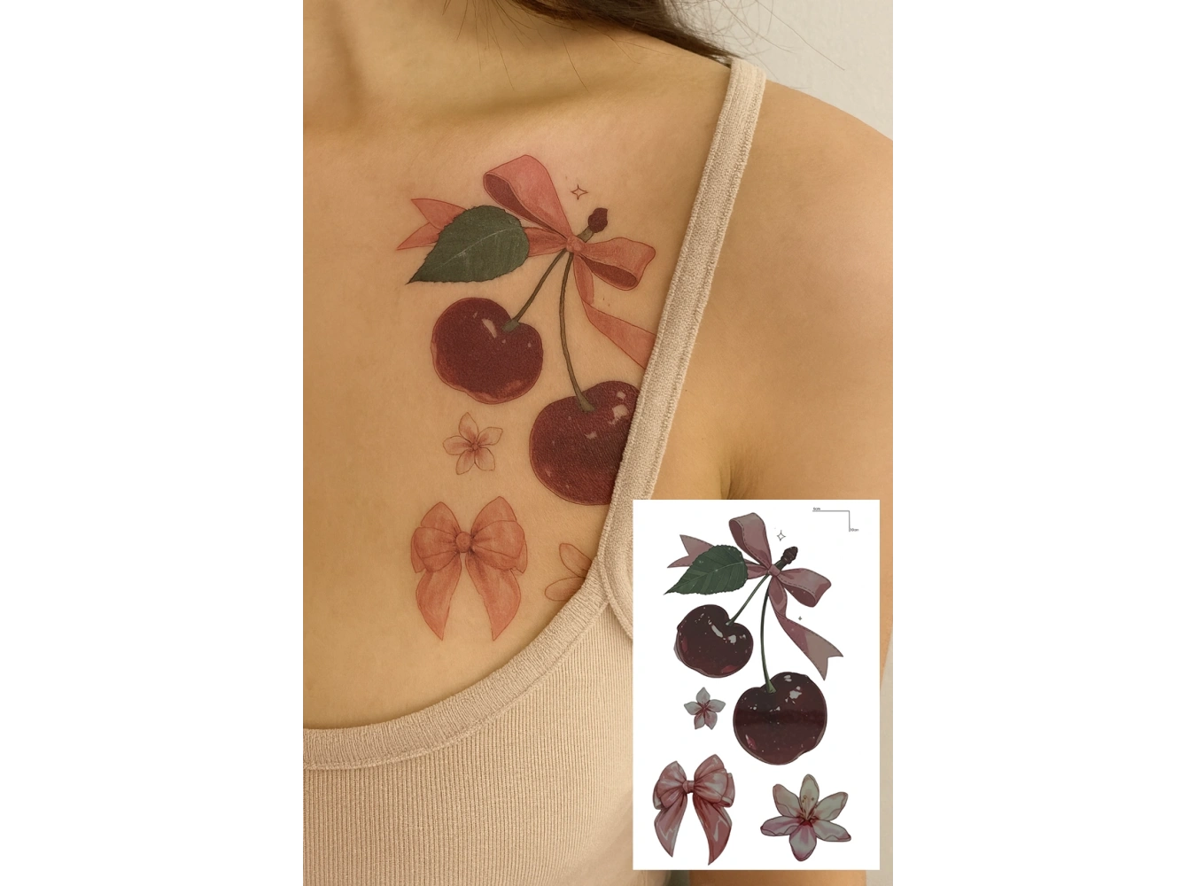 Kiraz Ve Kurdele Figürlü Mini Dövme Tattoo