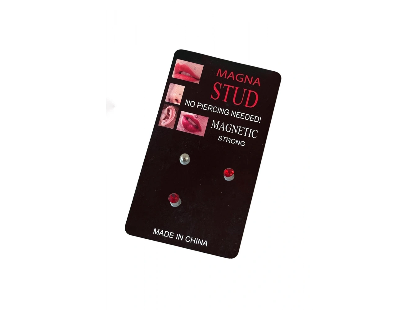 Kırmızı Renk 3lü Burun/Dudak/Kulak Delik Gerektirmeyen Cerrahi Mıknatıslı Çelik Piercing