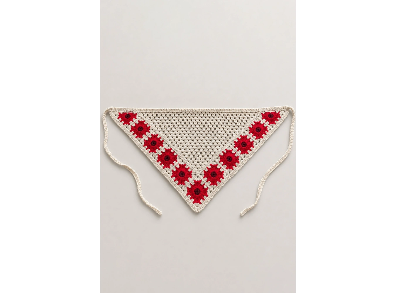 Kırmızı Renk Çiçek Desenli Örgü Saç Bandana