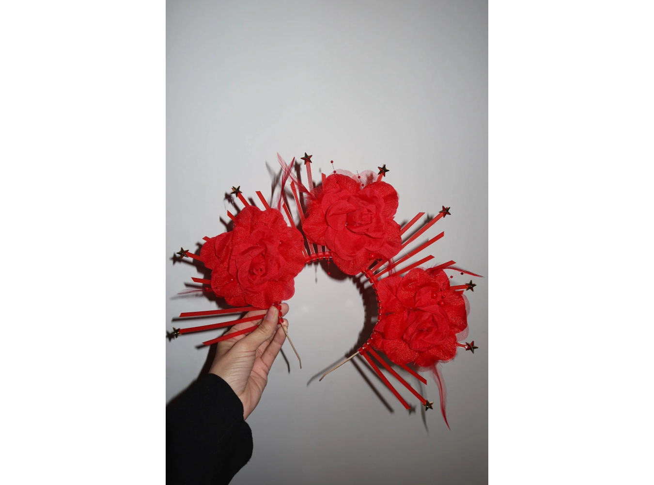 Kırmızı Renk Çiçek Detaylı Gelin/Kına/Nişan/Söz/Bride Tasarım Taç