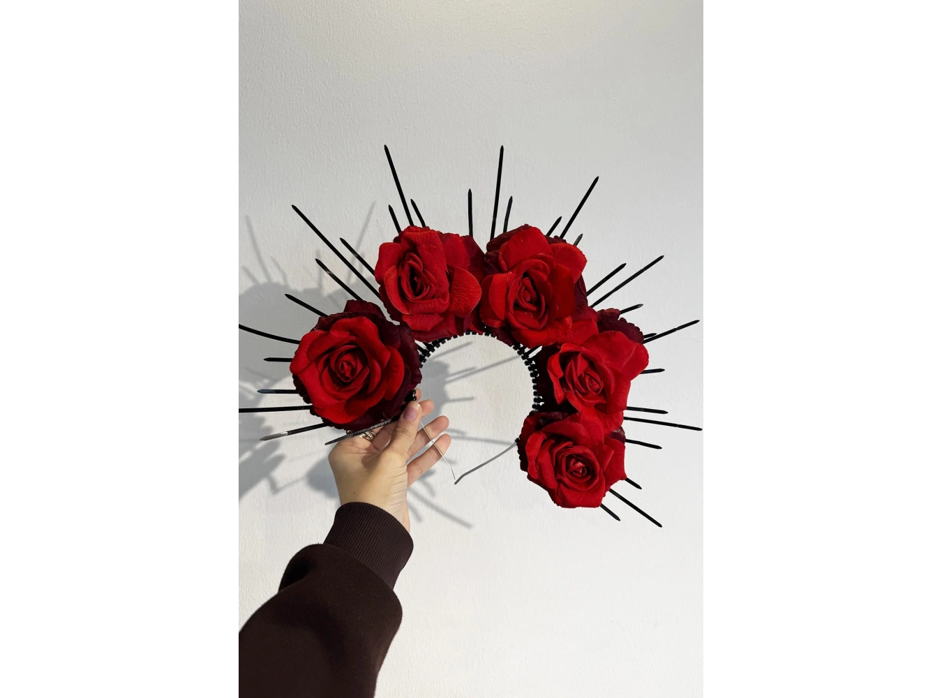 Kırmızı Renk Çiçek Detaylı Gelin/Kına Tasarım Taç