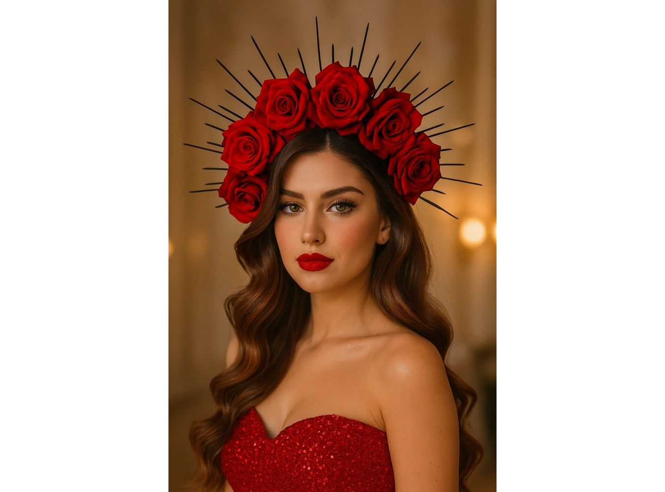 Kırmızı Renk Çiçek Detaylı Gelin/Kına Tasarım Taç