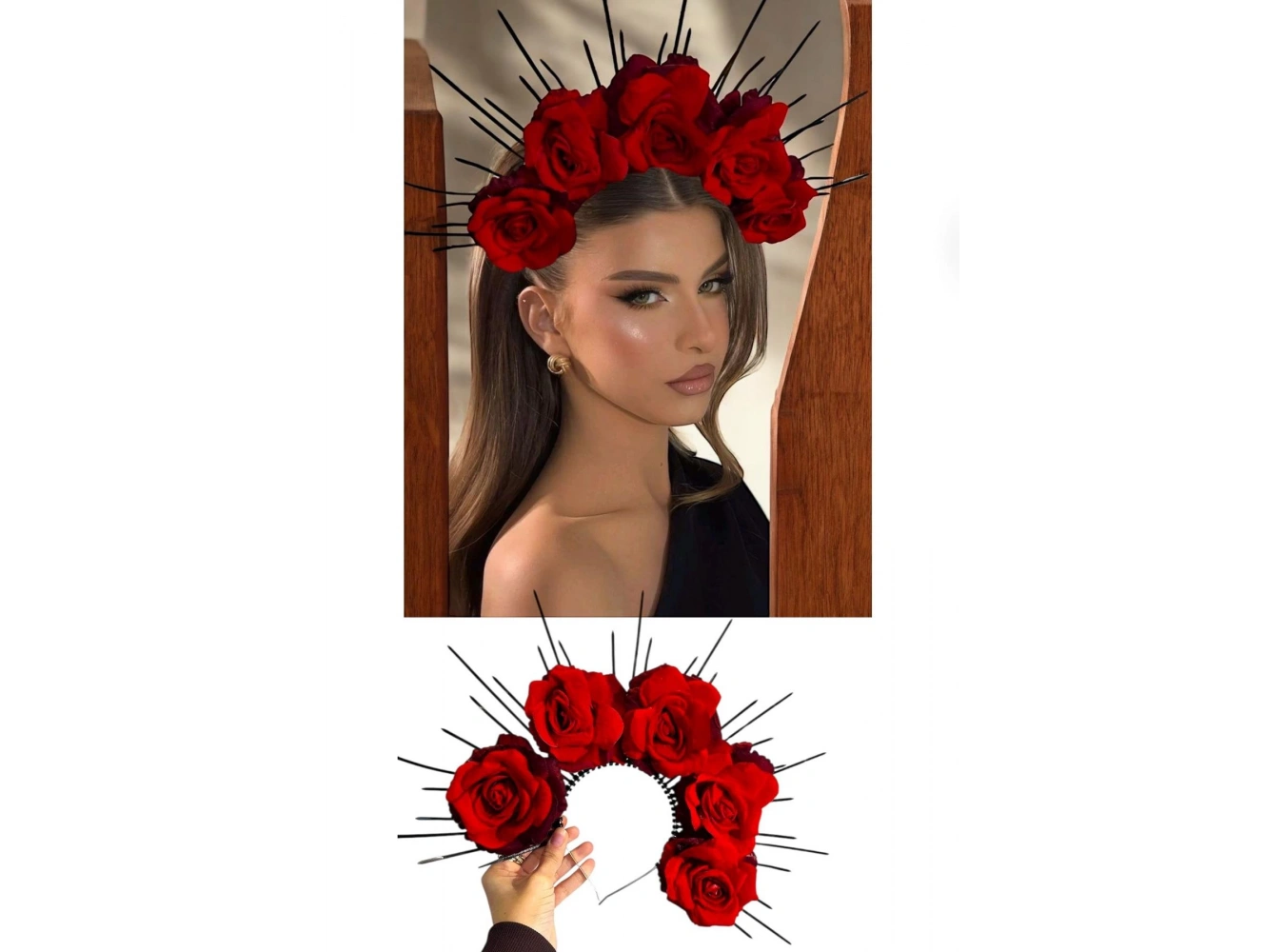 Kırmızı Renk Çiçek Detaylı Gelin/Kına Tasarım Taç