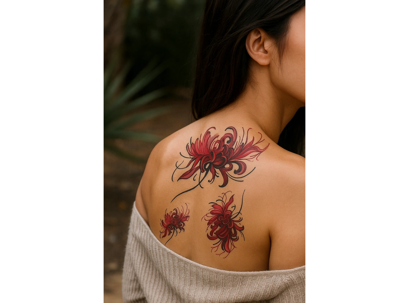 Kırmızı Renk Çiçek Figürlü Geçici Dövme Tattoo