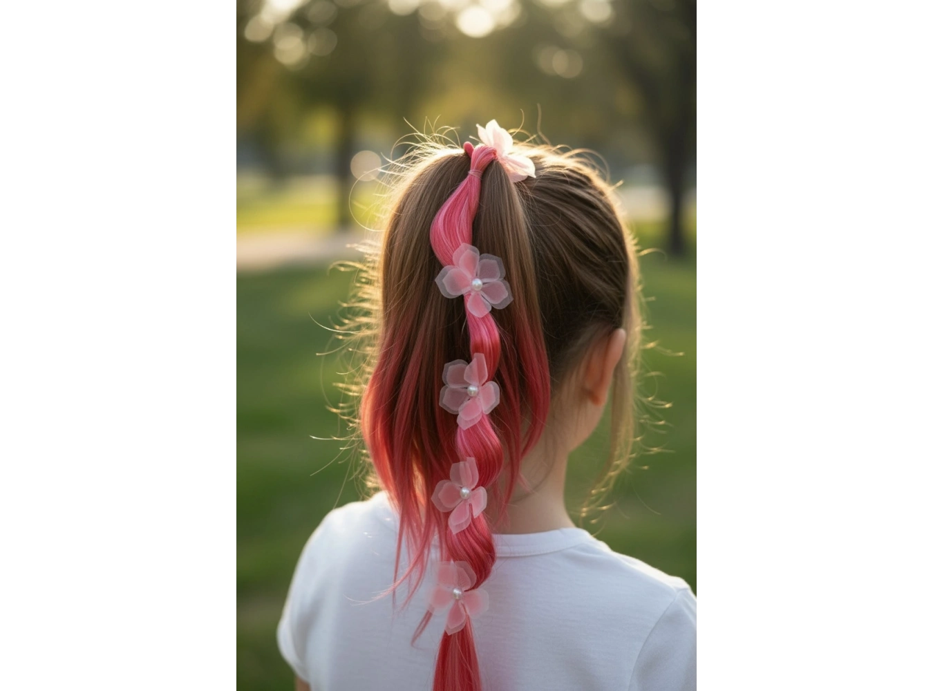 Kırmızı Renk Çiçek Figürlü Saç Detaylı Lastik Toka