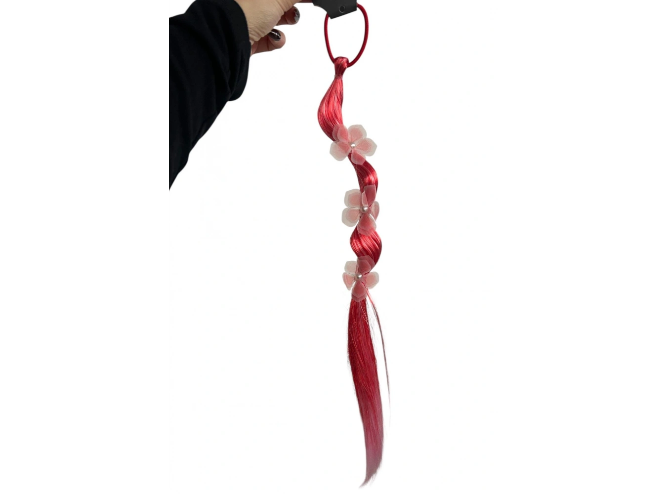 Kırmızı Renk Çiçek Figürlü Saç Detaylı Lastik Toka