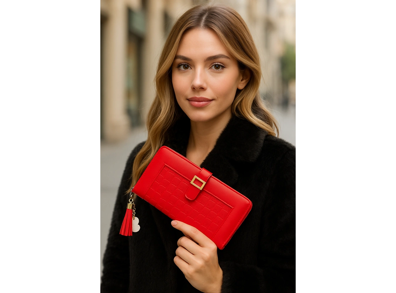 Kırmızı Renk Deri Kadın Cüzdan