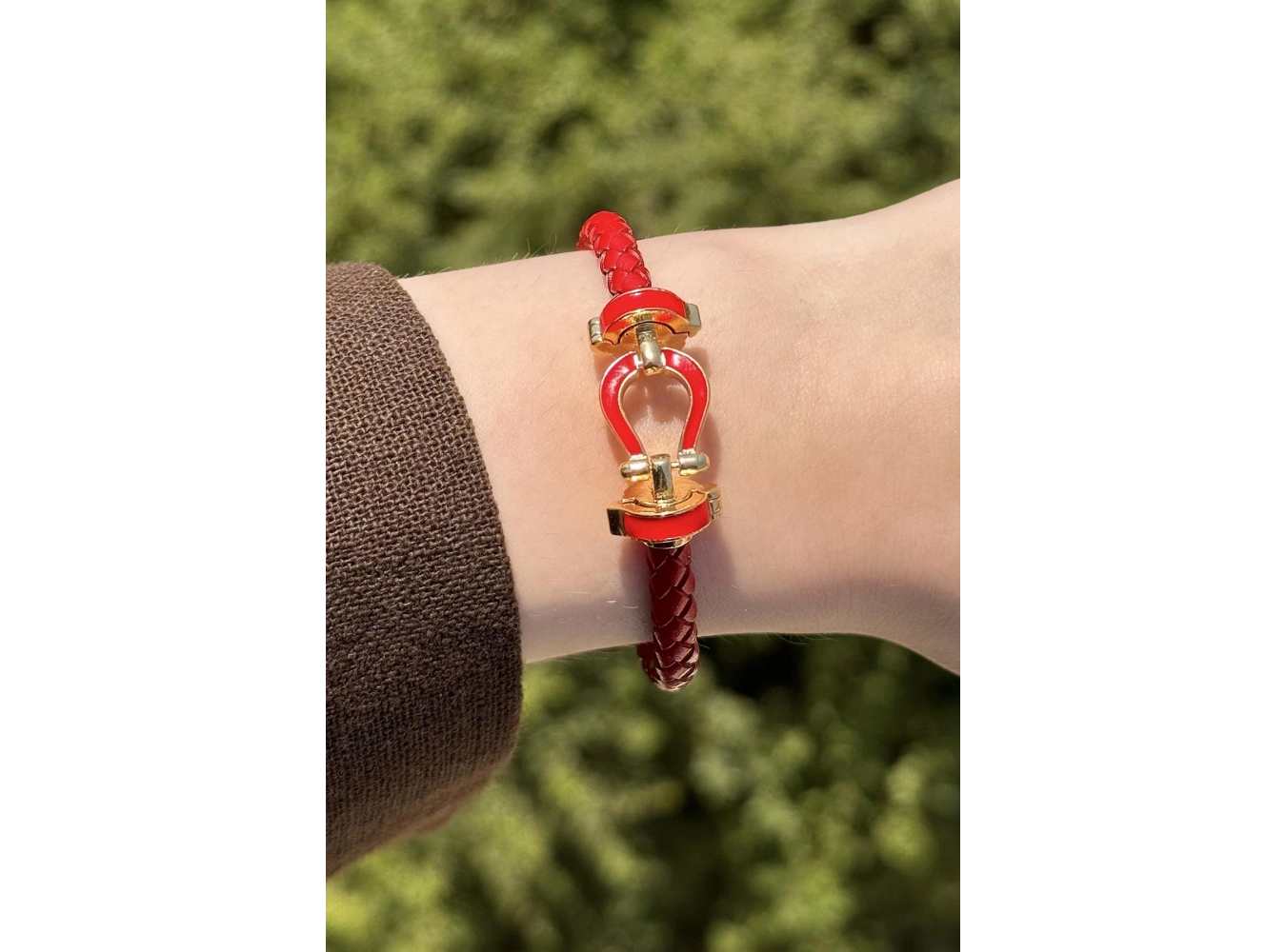 Kırmızı Renk Deri Kelepçe Bileklik