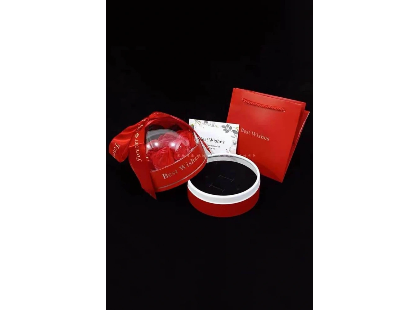 Kırmızı Renk Fanus İçinde Gül Takı Organizerli Hediye Kutusu