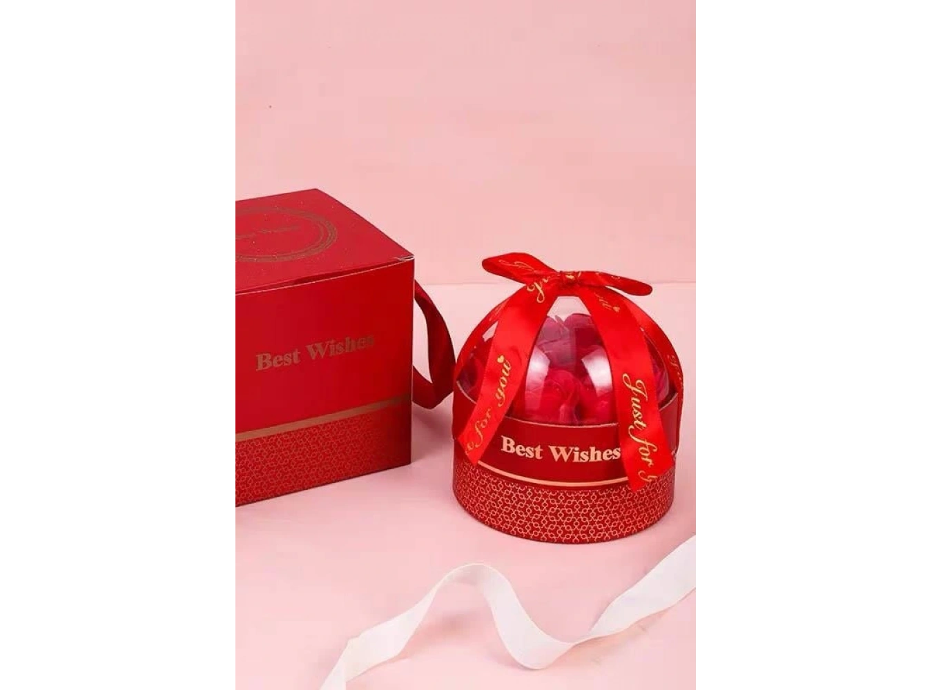 Kırmızı Renk Fanus İçinde Gül Takı Organizerli Hediye Kutusu