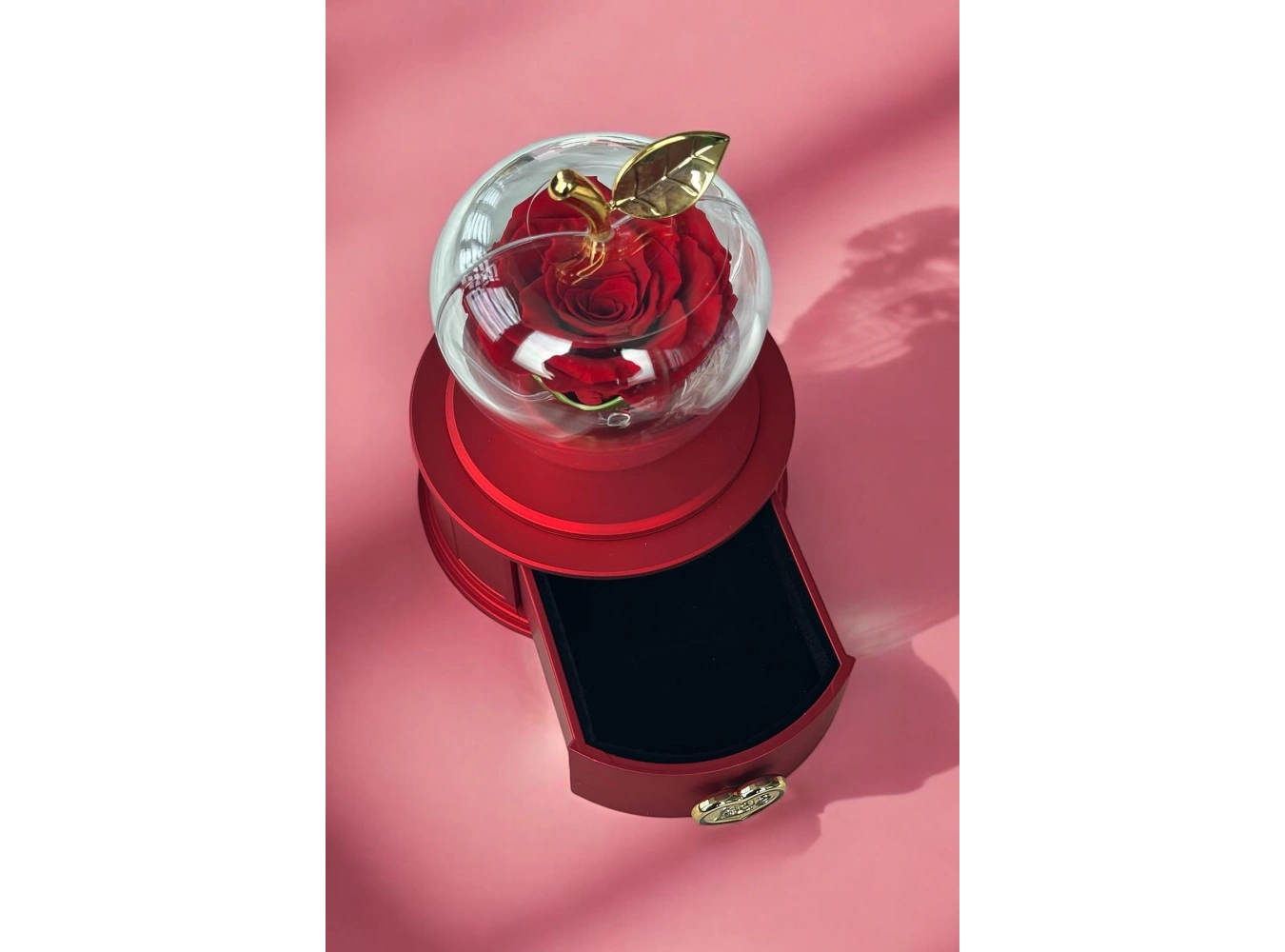 Kırmızı Renk Gül Detaylı Yüzük Kutusu