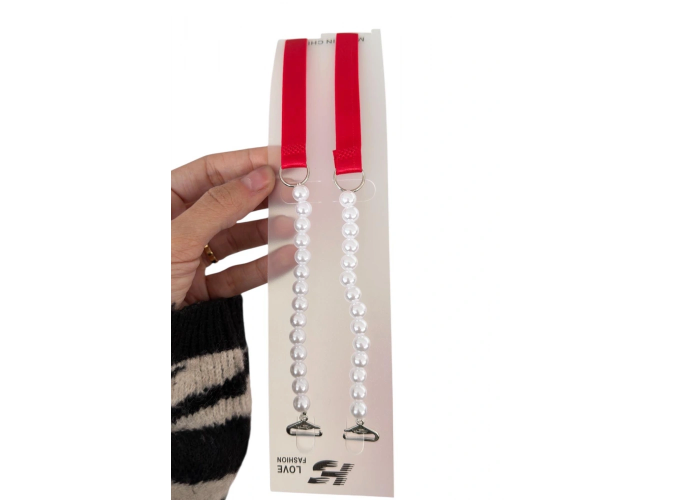 Kırmızı Renk İnci Detaylı Sütyen Askısı