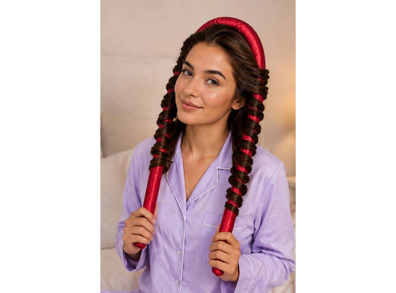 Kırmızı Renk Isısız Saç Şekillendirici Saten Saç Sosisi