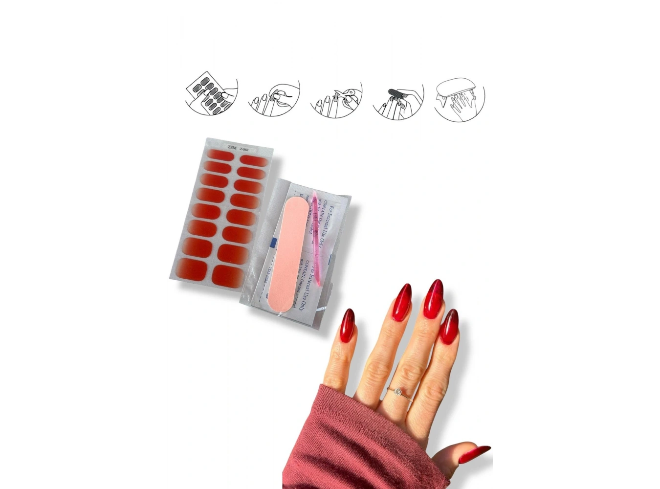 Kırmızı Renk Jel Tırnak Etiketi - Uv Ile Yapılan Poly Jel Sticker Sertleşen -Kürlenmiş Jel Tırnak Stickerı