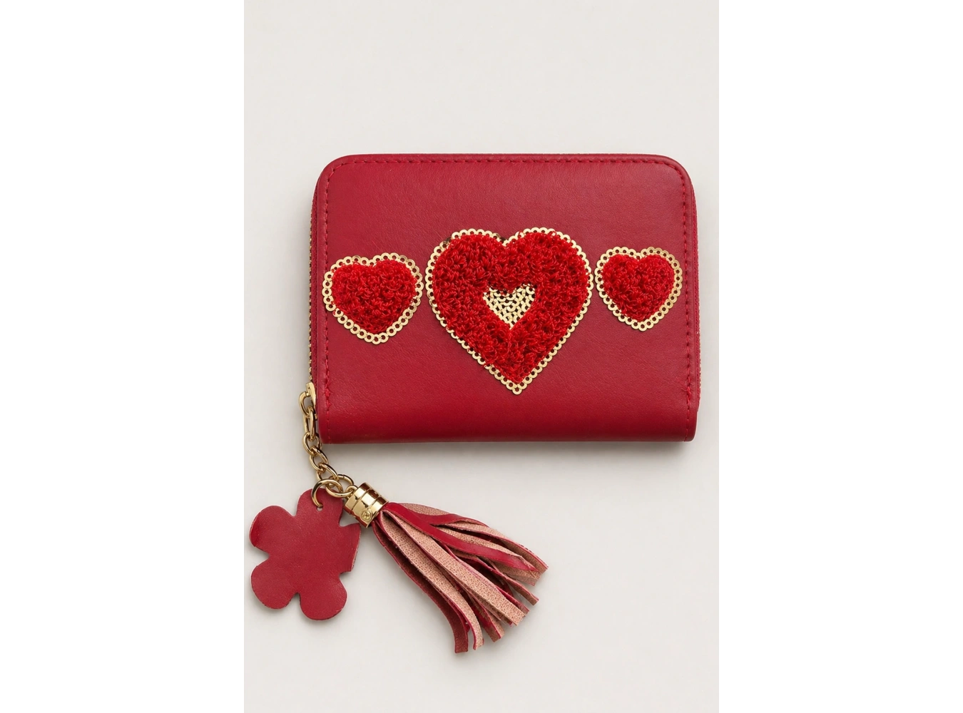 Kırmızı Renk Kalp  Figürlü Deri Kadın Cüzdan