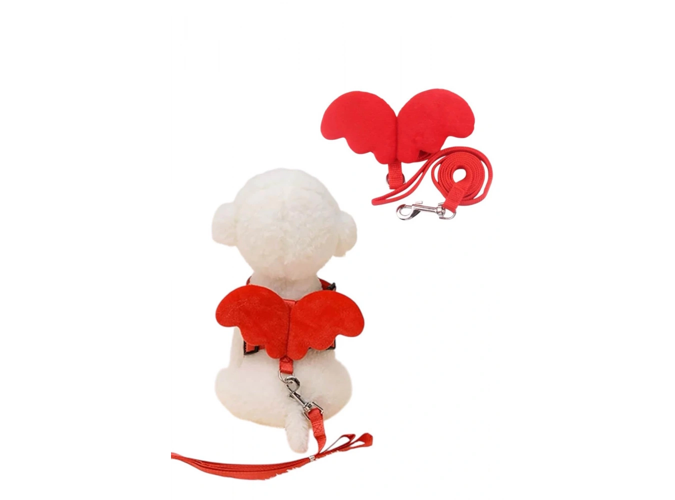 Kırmızı Renk Kanat Figürlü Bel Göğüs Ayarlanabilir Kedi/Köpek Tasma