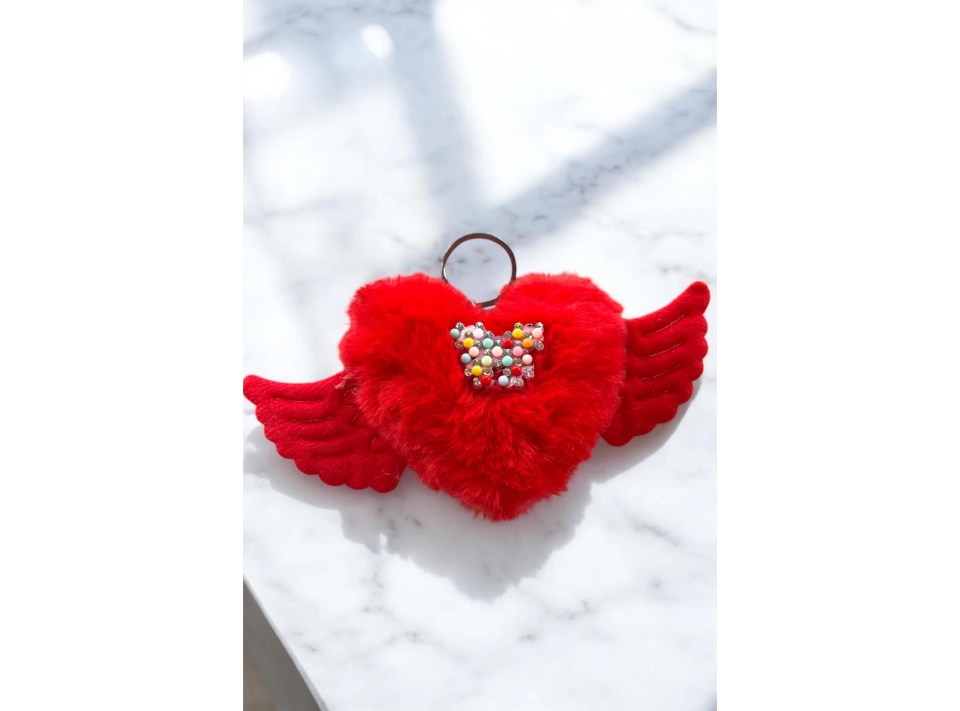 Kırmızı Renk Karışık Figürlü Kelebek Detaylı Peluş Anahtarlık