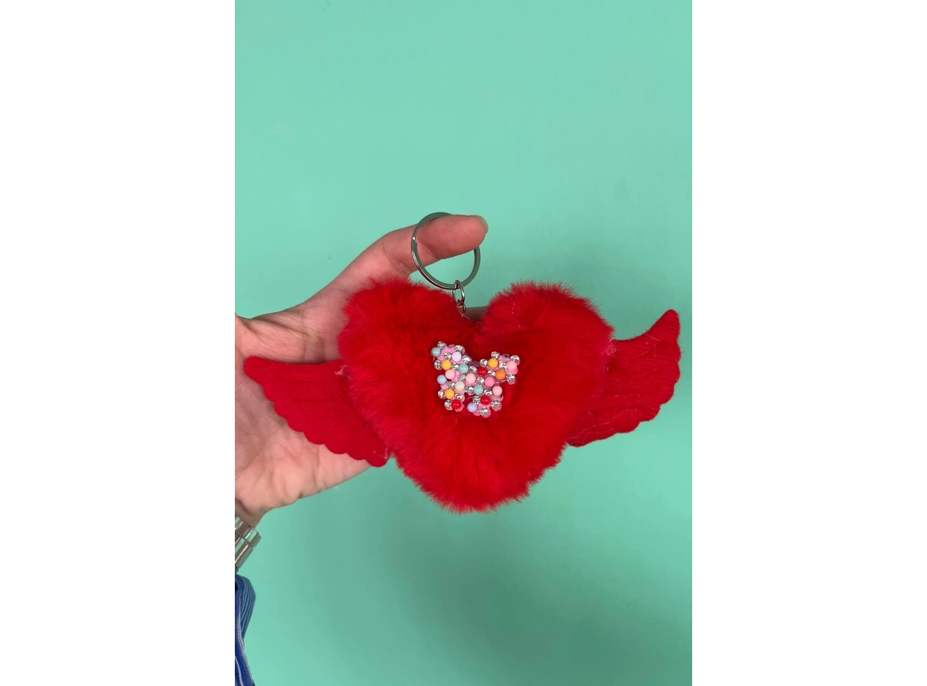 Kırmızı Renk Karışık Figürlü Kelebek Detaylı Peluş Anahtarlık