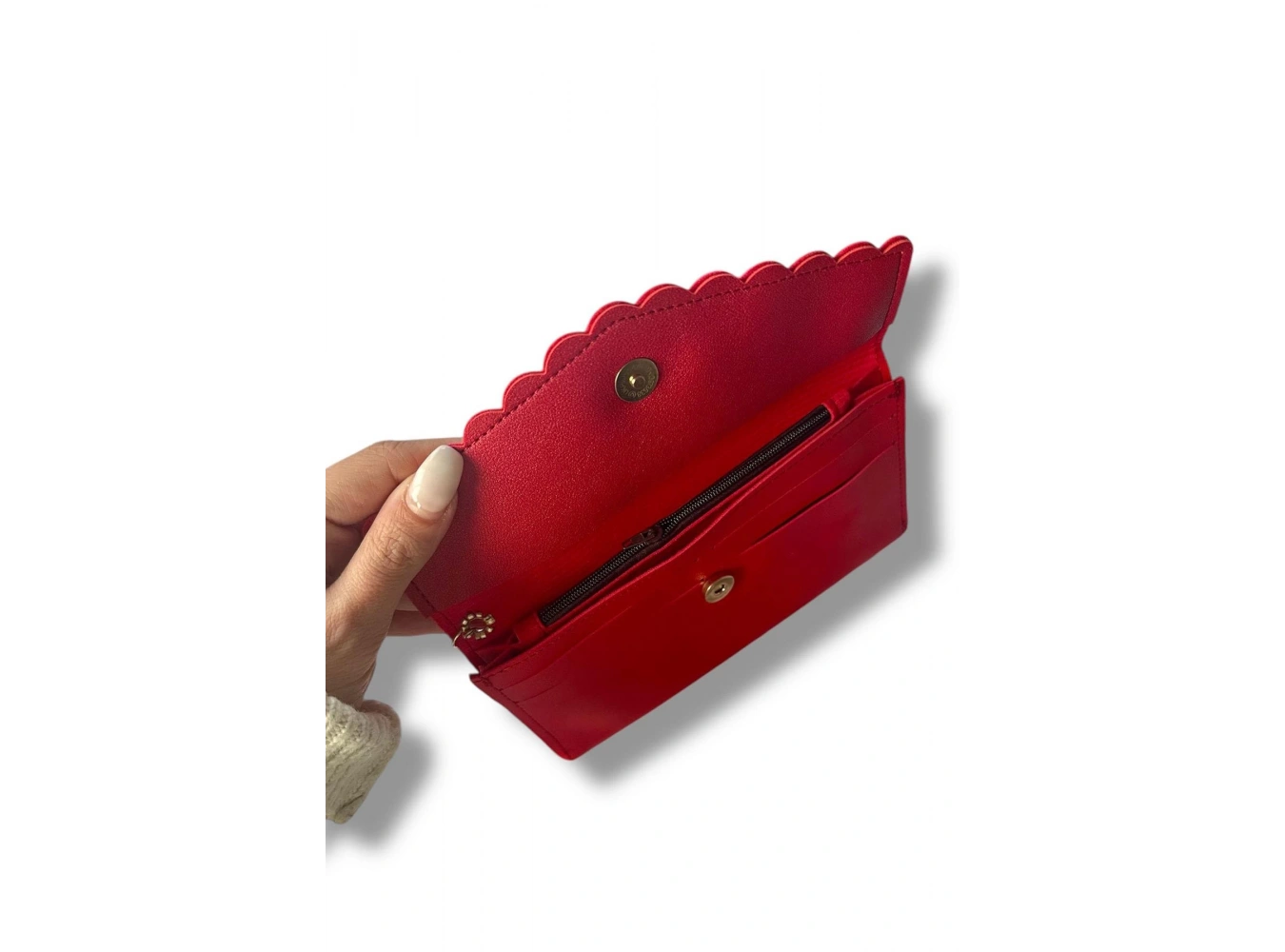 Kırmızı Renk Kedi Figürlü Deri Kadın Cüzdan