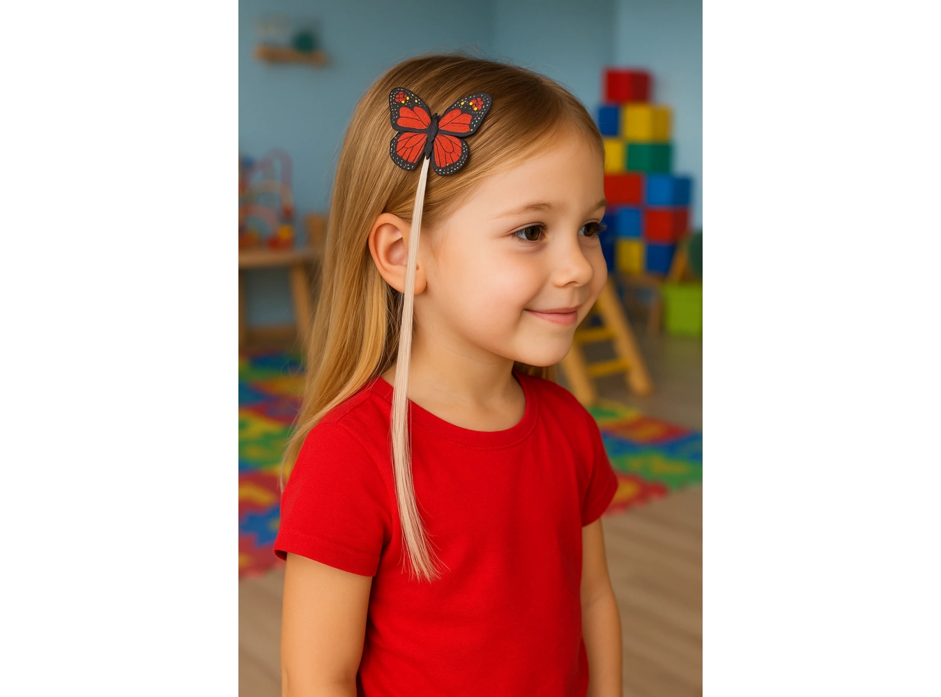 Kırmızı Renk Kelebek Figürlü Işıklı Yan Toka