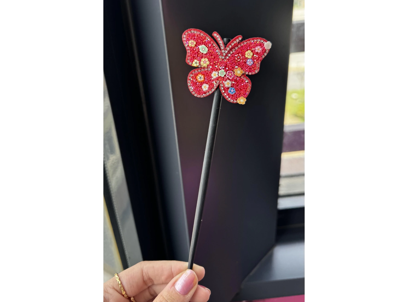 Kırmızı Renk Kelebek Figürlü Topuz Tokası/Topuz Kalemi